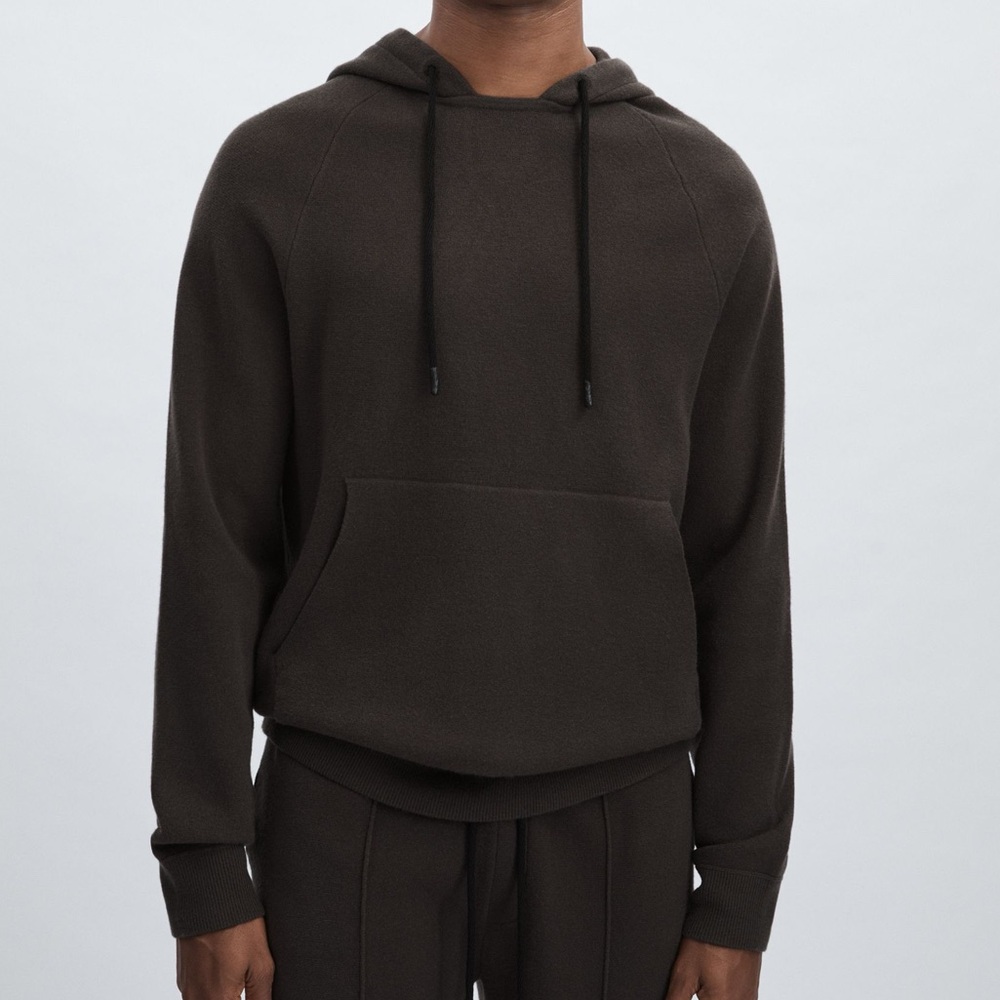 Paige Drawstring Dark Gray Knitted Hoodie in Large